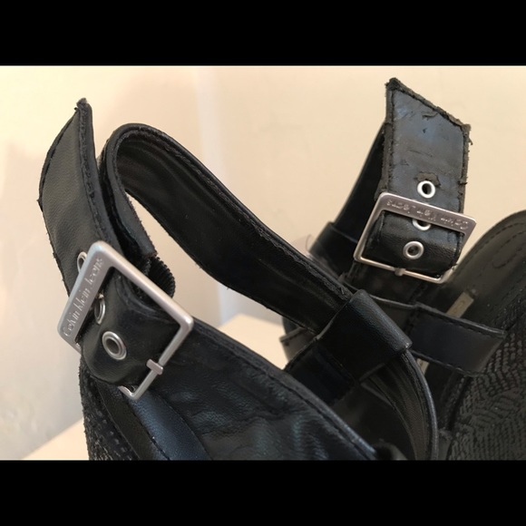 Calvin Klein Black Platform Wedge Leather Heels 6 - Picture 5 of 5